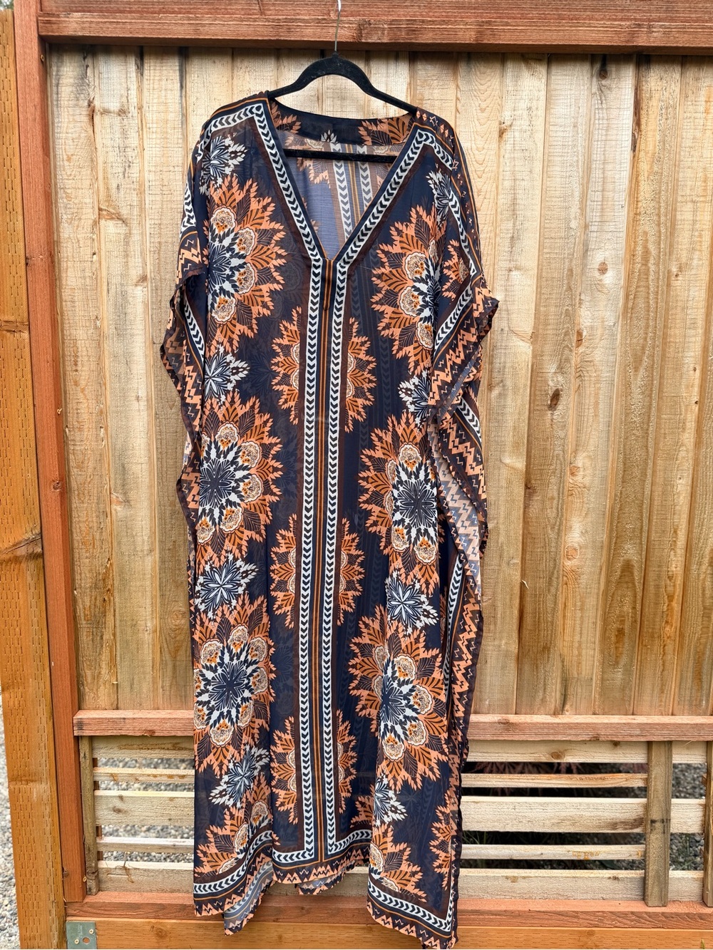 Bohemian Floral Maxi Cover Up - Black & Rust